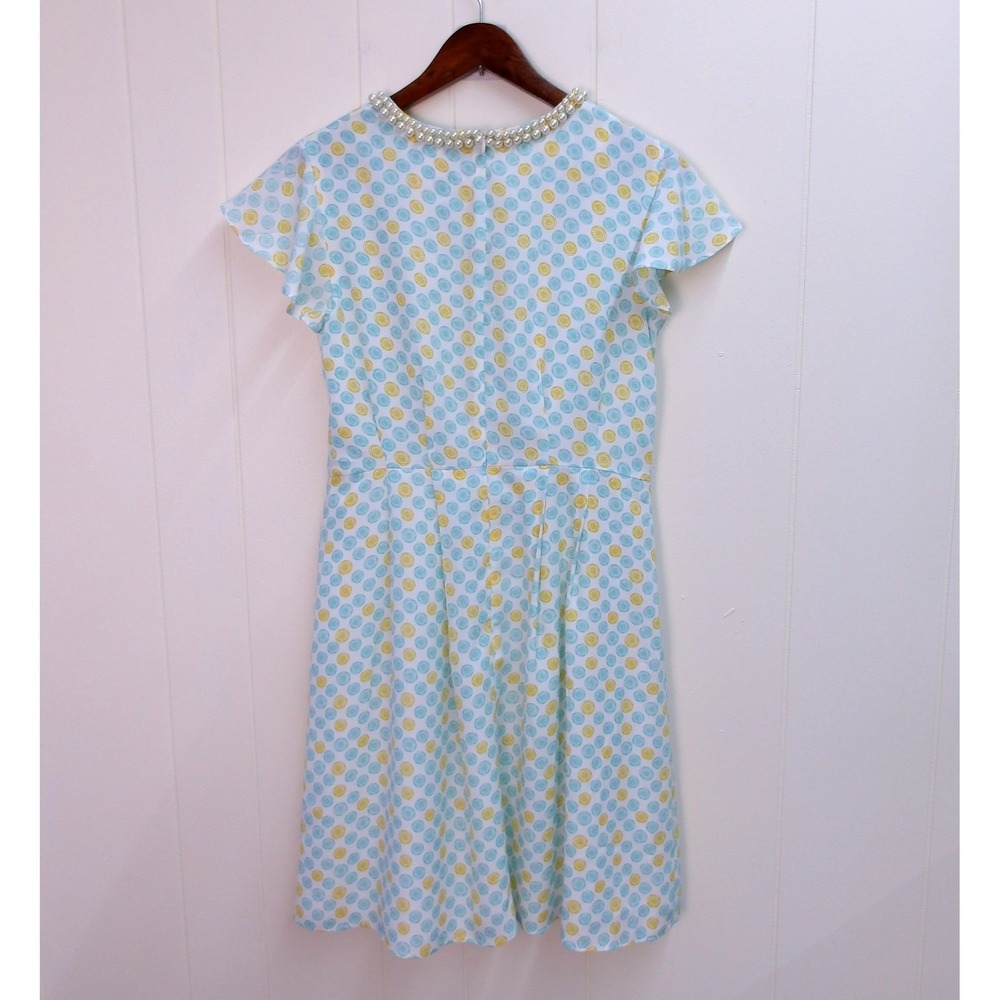 Jason Wu Aqua Blue Yellow Dress Pearl Neckline Ruffle Sleeve Sz‎ 8 / #8022 - Picture 6 of 7